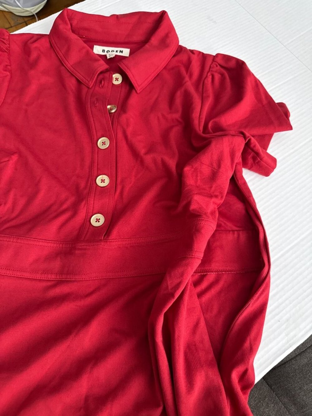 Boden Nicolette Ponte Red Shirt Minimalist Zip Dress With Gold-Tone Buttons 12 - Picture 6 of 16